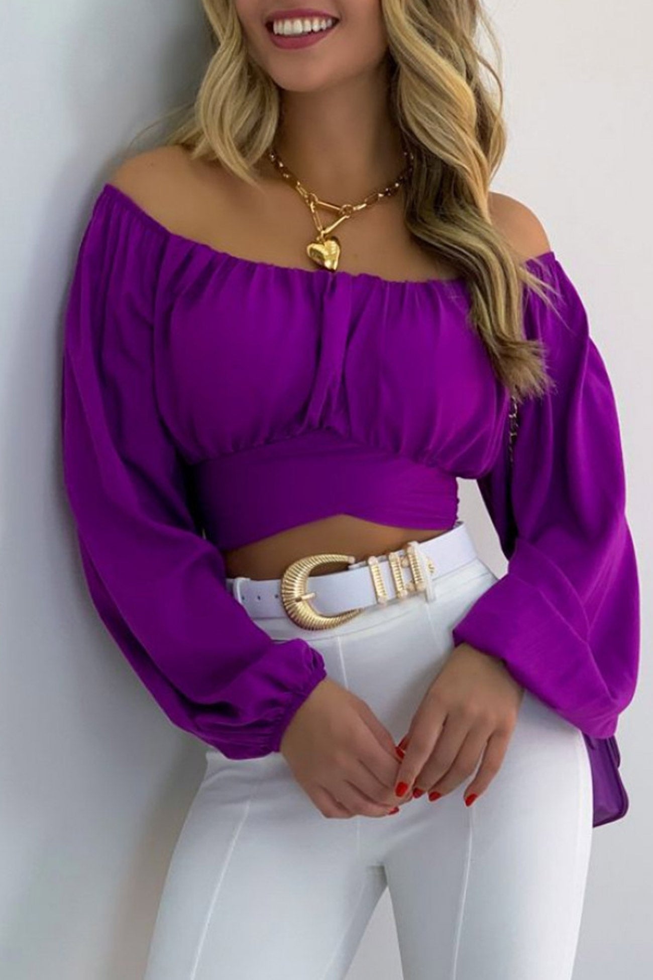 Fudus Cropped Top with Puff Sleeves