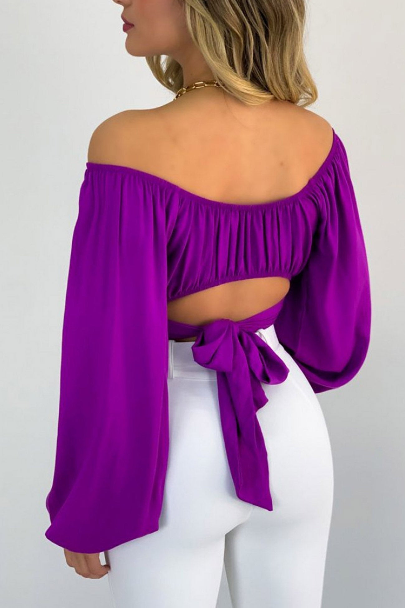 Fudus Cropped Top with Puff Sleeves