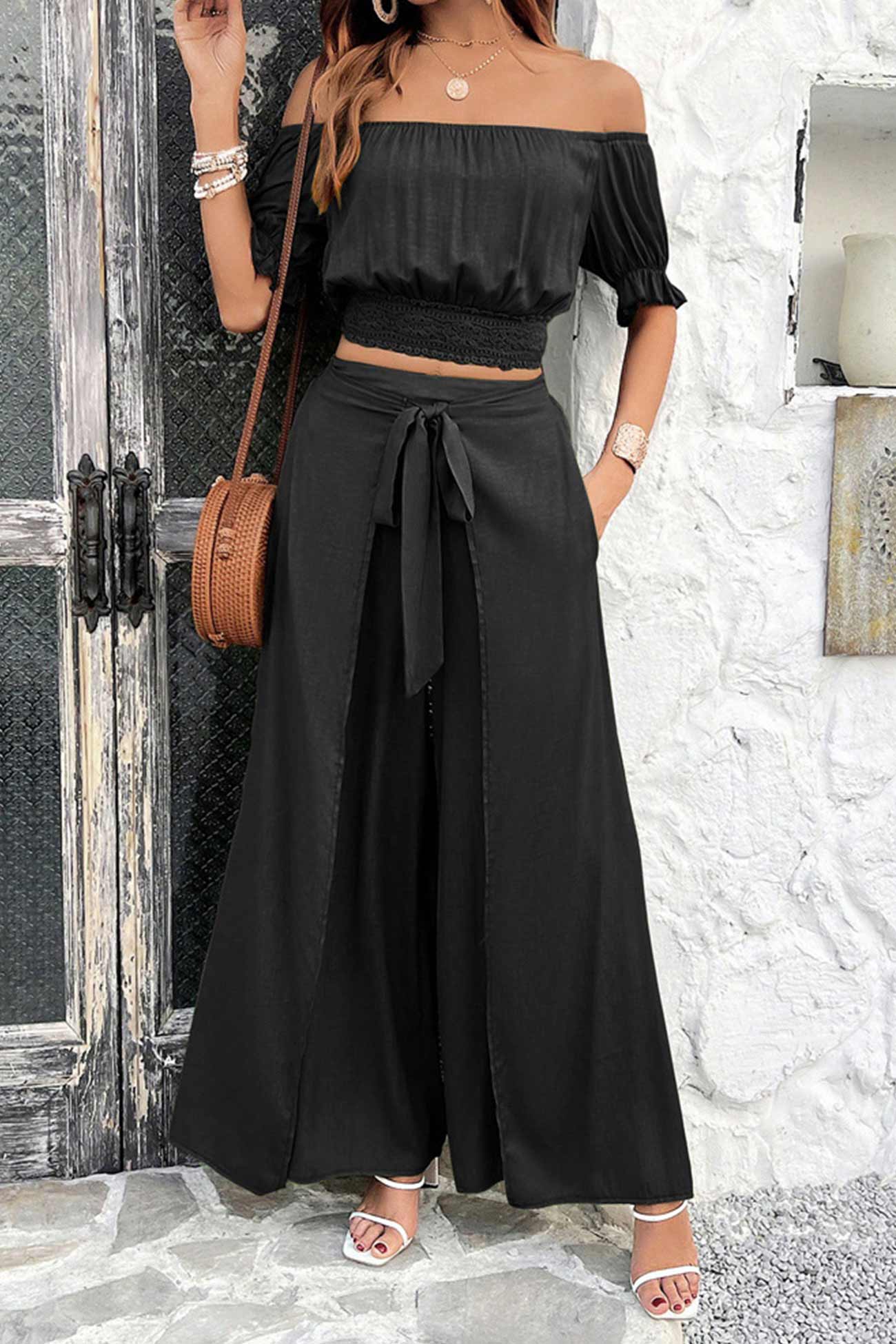 Fudus Schulter-Cropped-Top und Hose Anzug