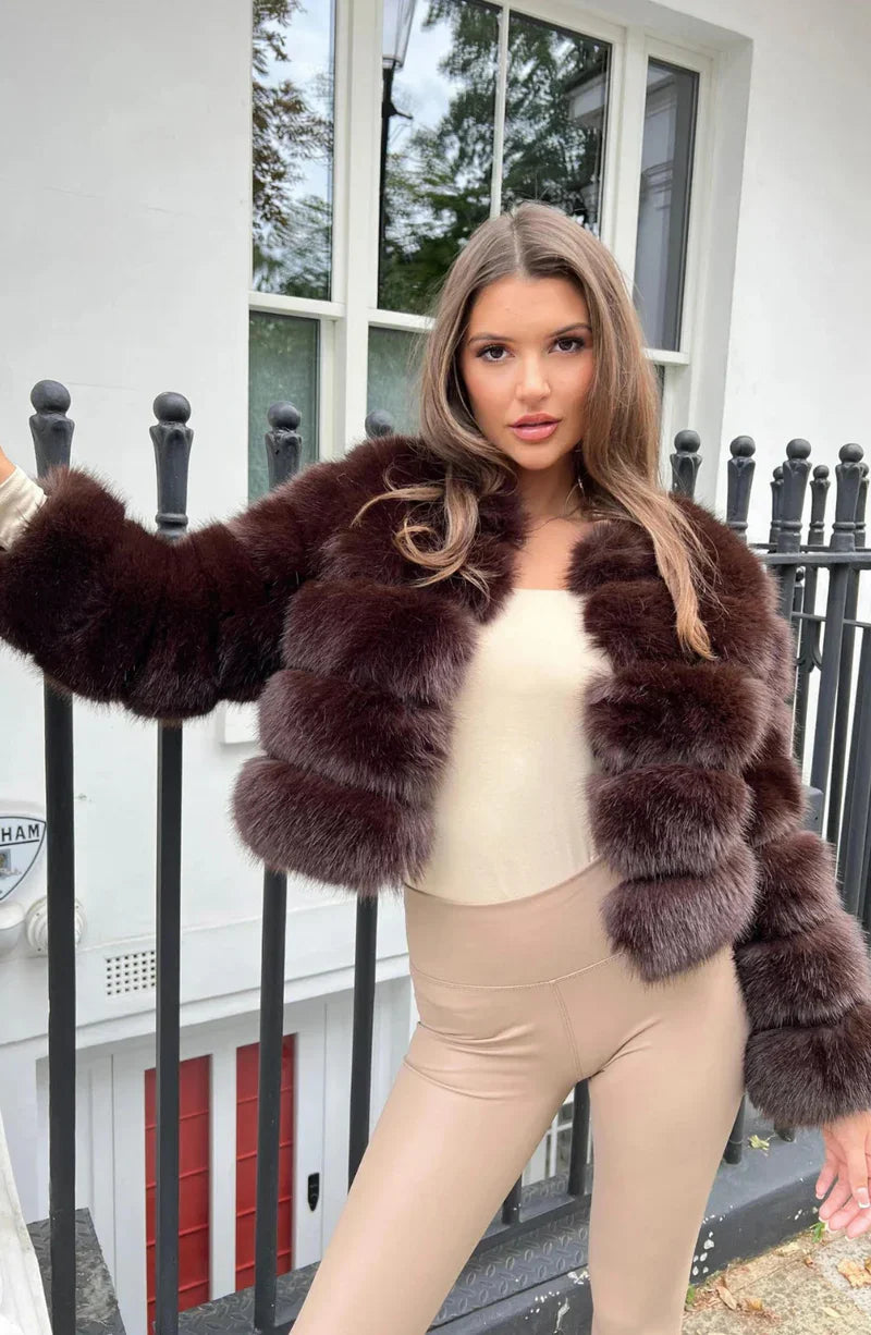 Krohn-e | Kunstfell Puffermantel Kurze Plüsch Winterjacke