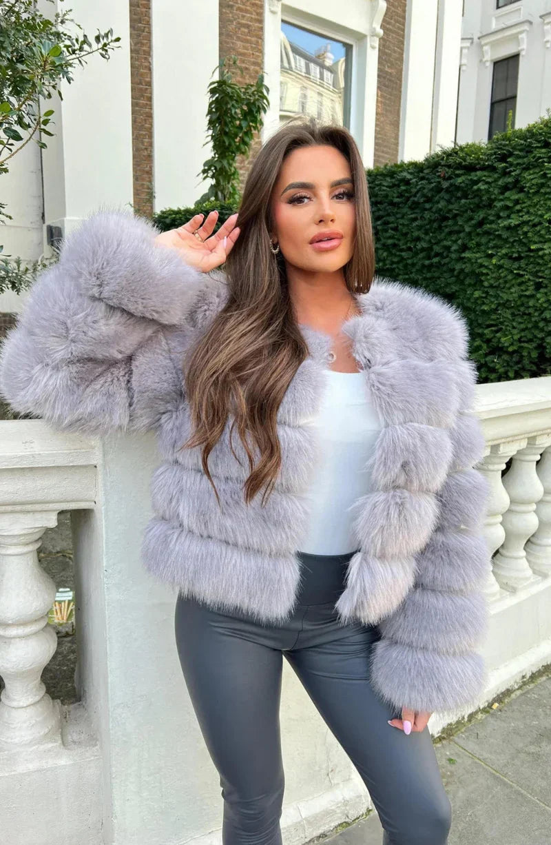 Krohn-e | Kunstfell Puffermantel Kurze Plüsch Winterjacke