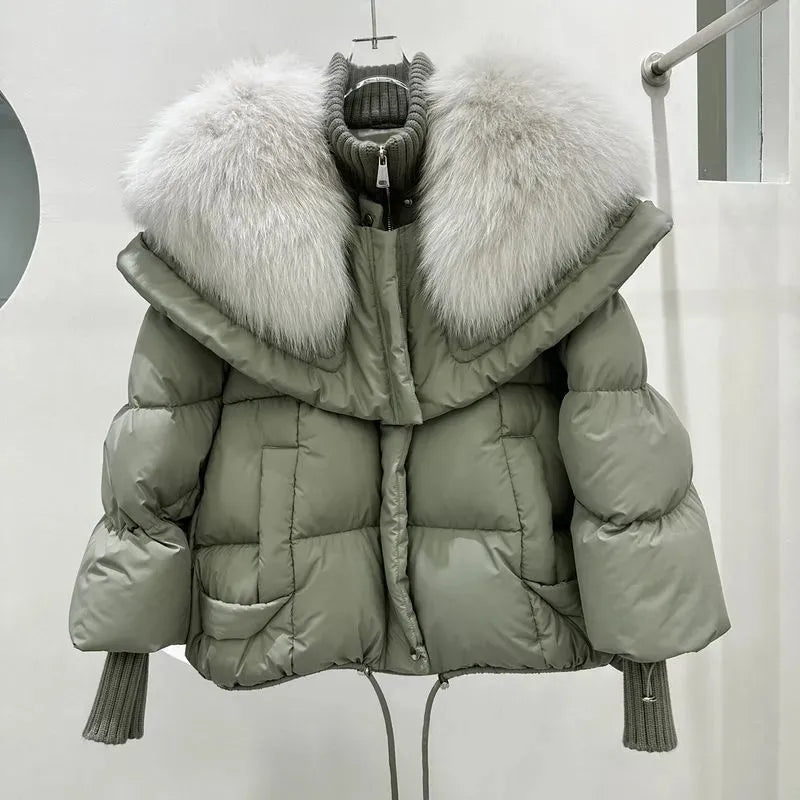 Krohn-e | Damen Warmer Kurzer Mantel mit Gepolsterter Kapuze