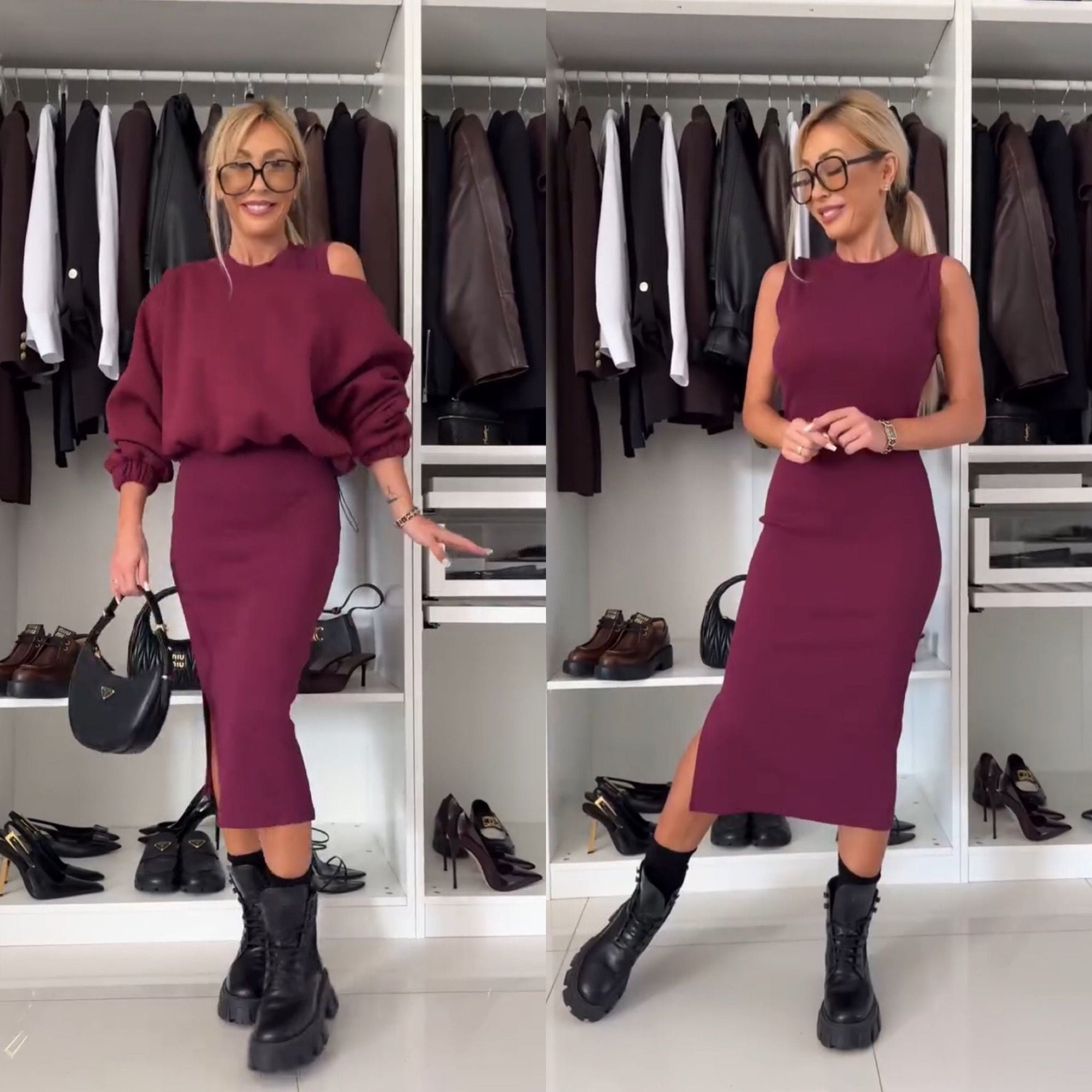 Krohn-e | Satz mit Cold Shoulder Top und Midi Rock