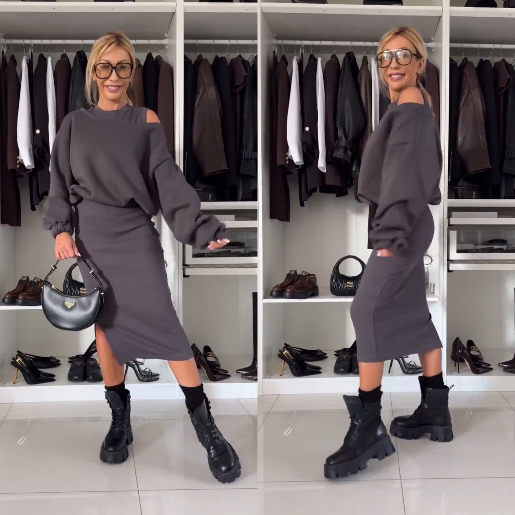 Krohn-e | Satz mit Cold Shoulder Top und Midi Rock