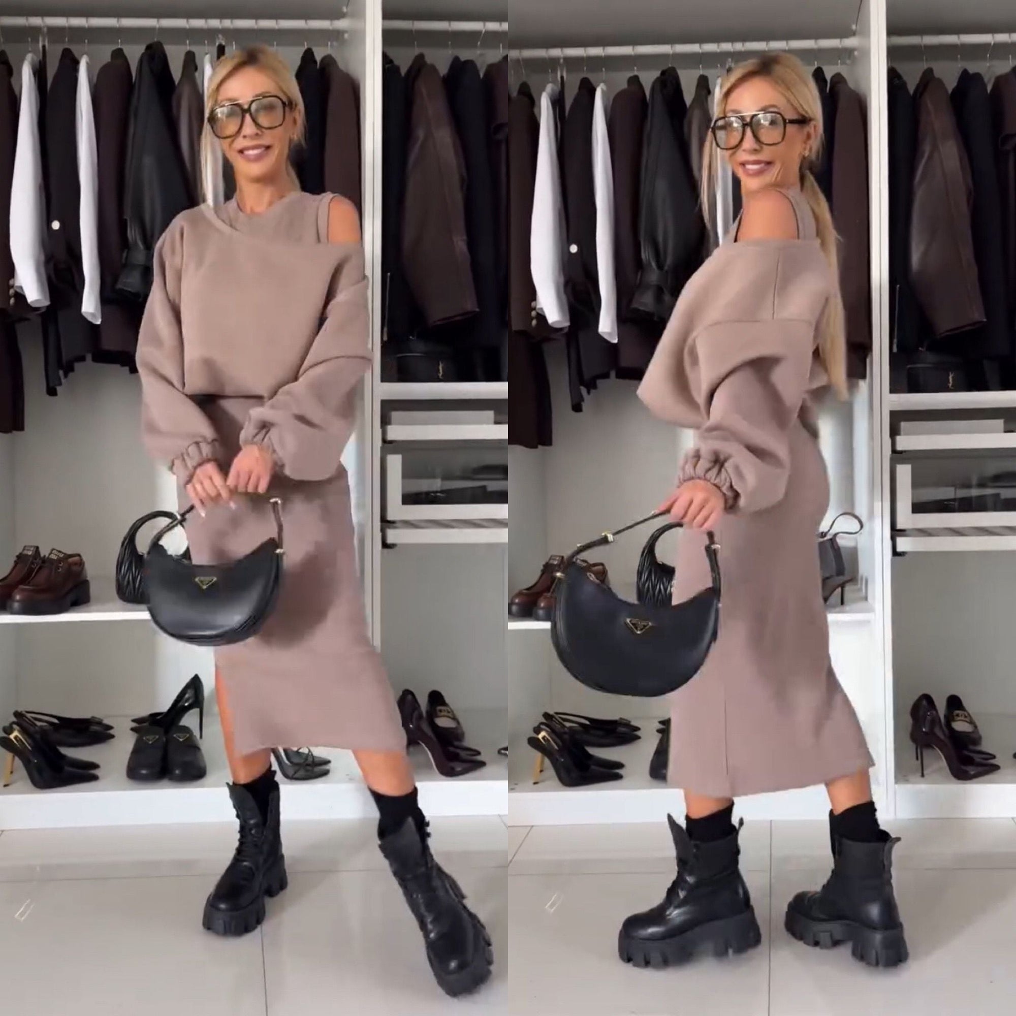 Krohn-e | Satz mit Cold Shoulder Top und Midi Rock