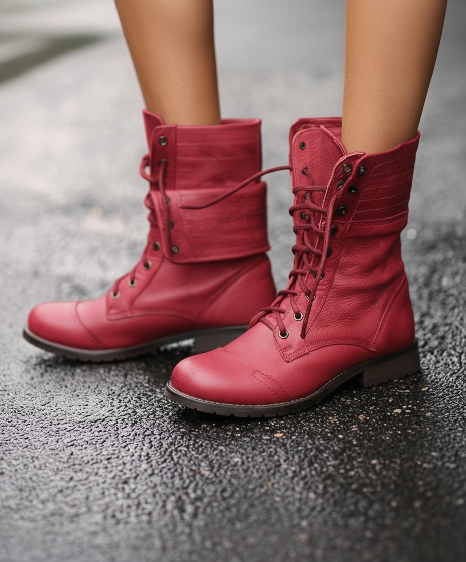 KROHN-E Damen Schnürstiefel Vintage-Style Knöchelhoch Robust