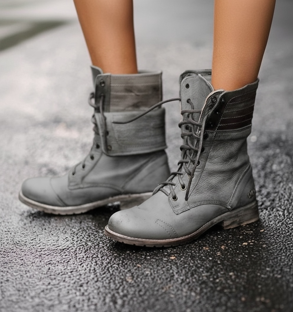 KROHN-E Damen Schnürstiefel Vintage-Style Knöchelhoch Robust