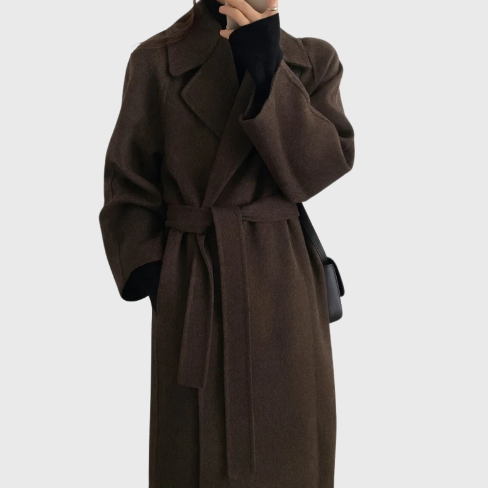 KROHN-E Damen Gürtelmantel klassisch Winter tailliert