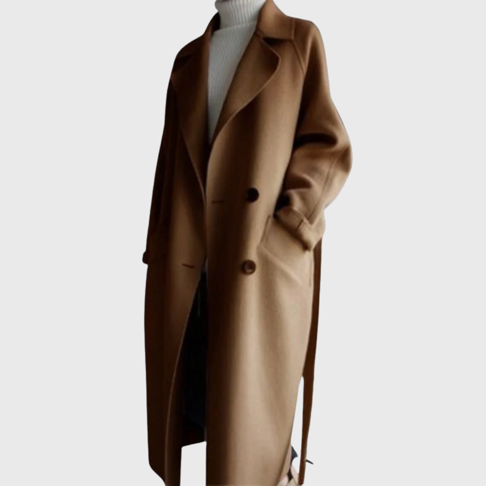 KROHN-E Damen Langer Mantel Offene Front Seitentaschen