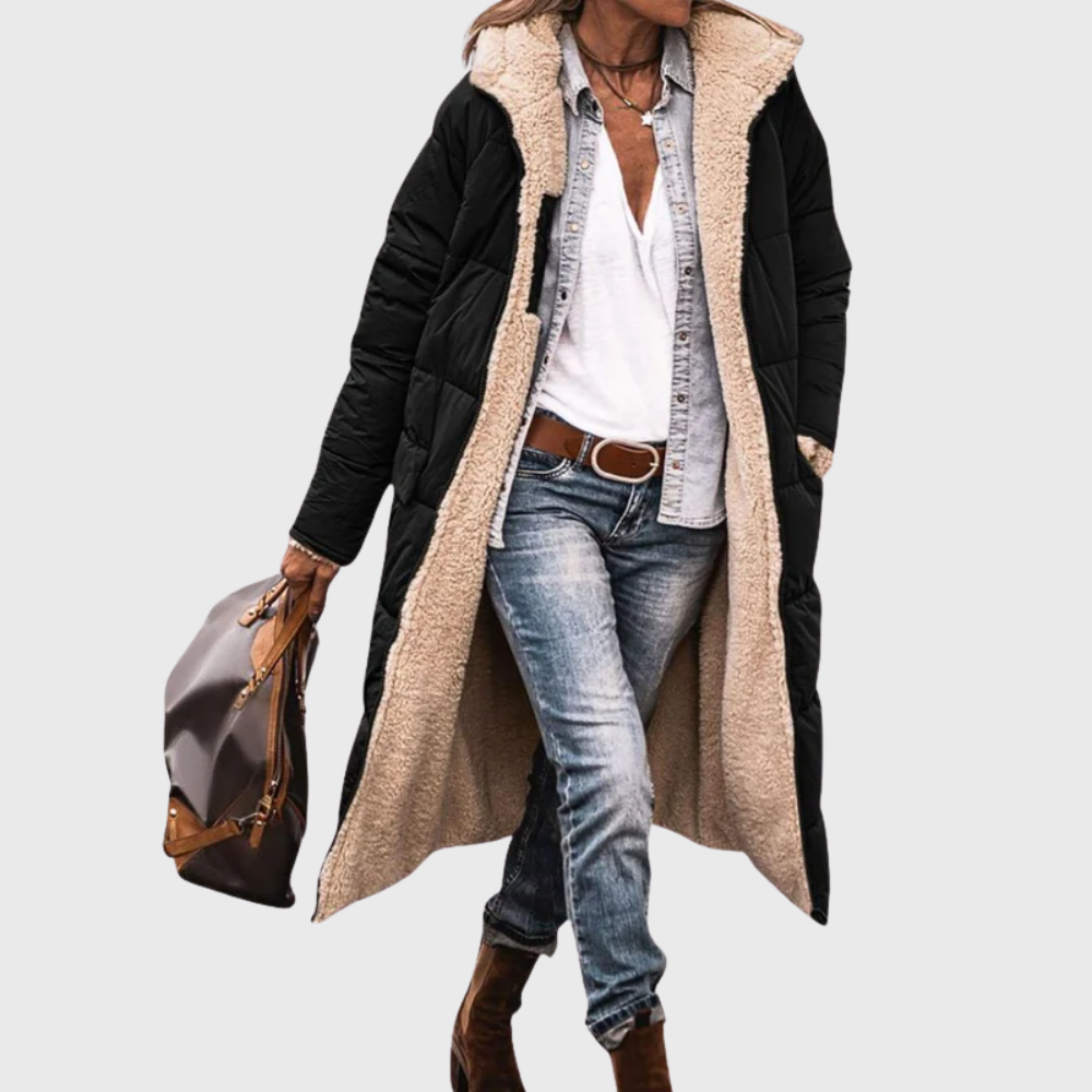 KROHN-E Damen Steppjacke wendbar gefüttert schwarz beige