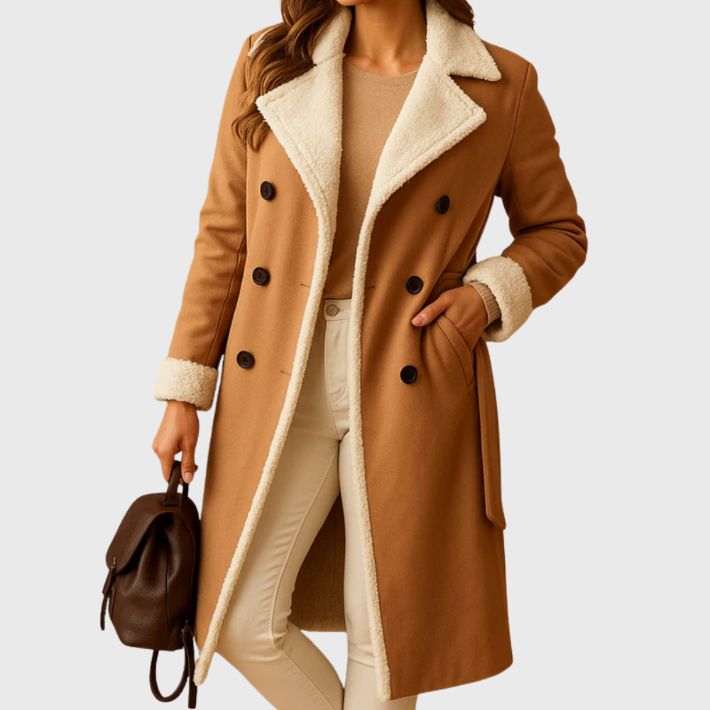 KROHN-E Damen Langer Wintermantel mit Isolierung und Kapuze Elegant