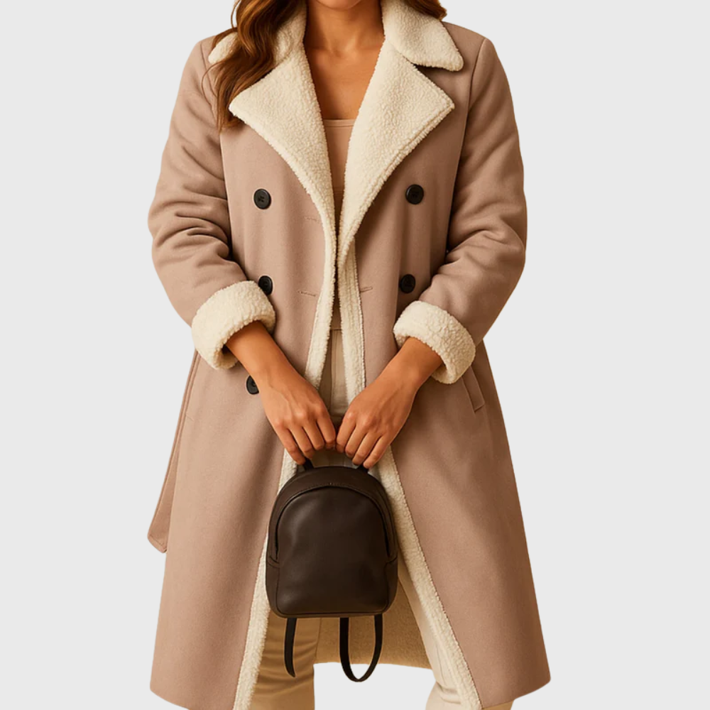 KROHN-E Damen Langer Wintermantel mit Isolierung und Kapuze Elegant