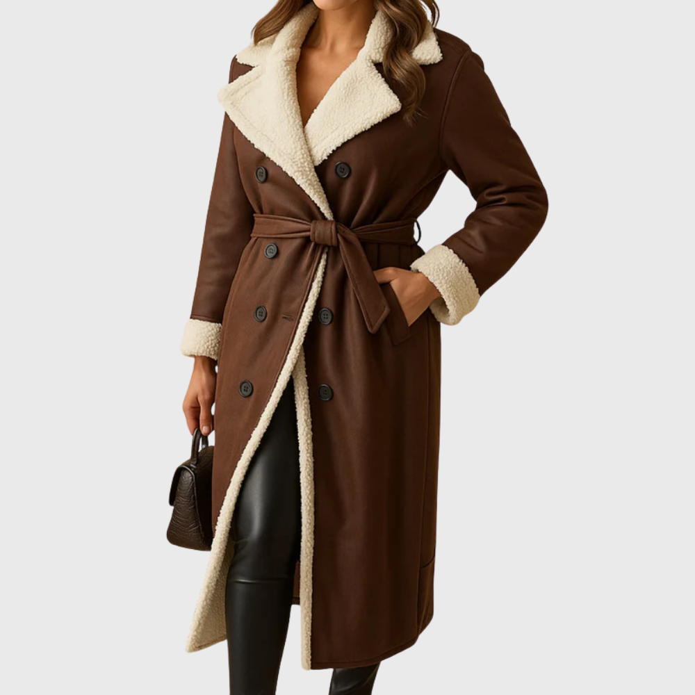 KROHN-E Damen Langer Wintermantel mit Isolierung und Kapuze Elegant