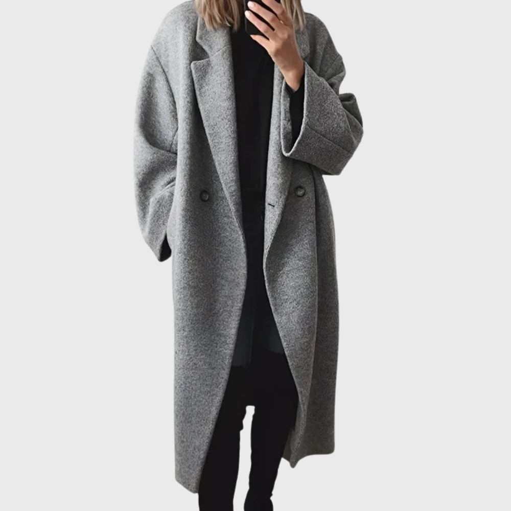 KROHN-E Damen Longline-Mantel Knopfverschluss