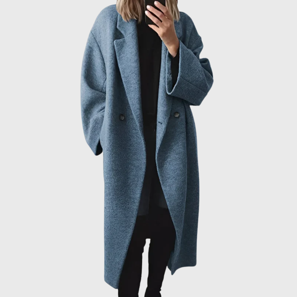 KROHN-E Damen Longline-Mantel Knopfverschluss Seitentaschen