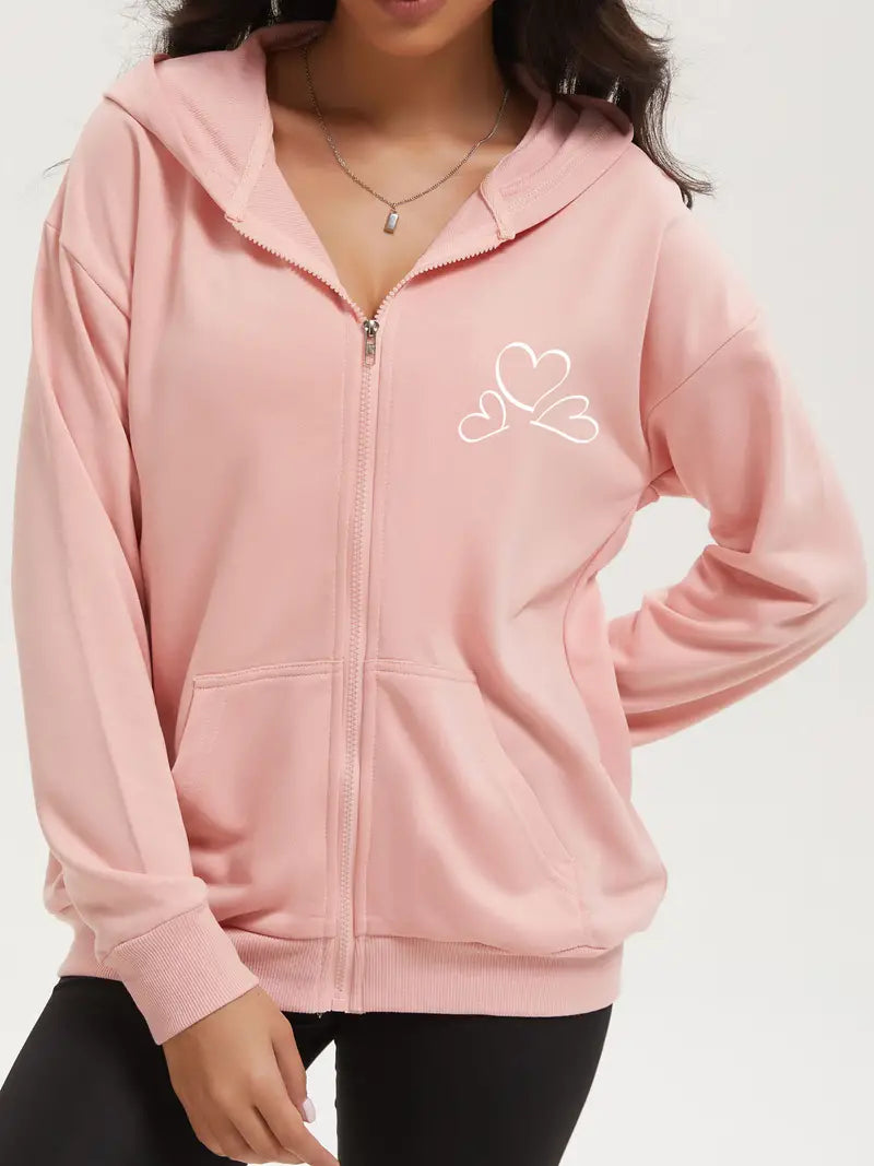 Ellessyn Damen Kapuzenpullover mit Liebe Herz Musterdruck, Langarm