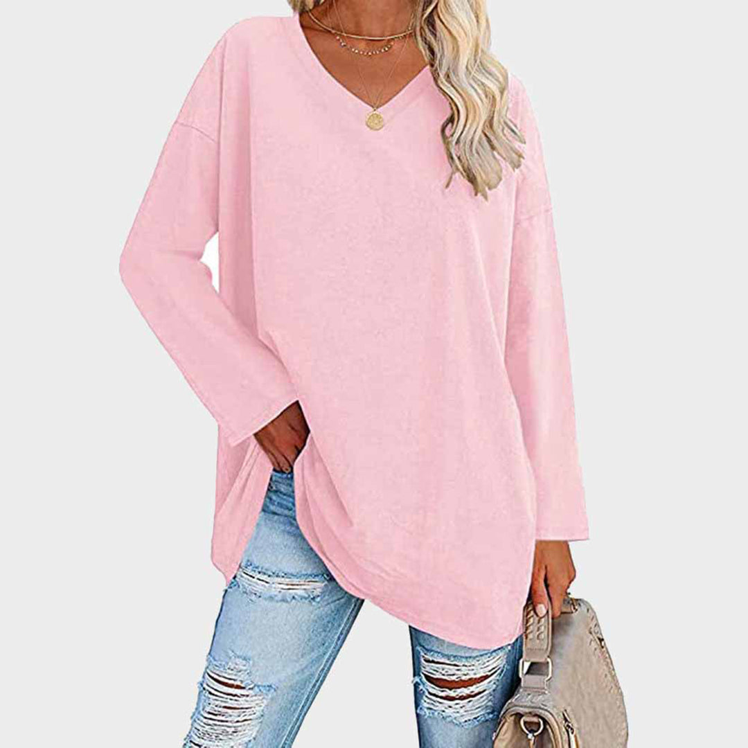 Loree | Damen Longshirt V-Ausschnitt Langarm Übergroß Oberteil