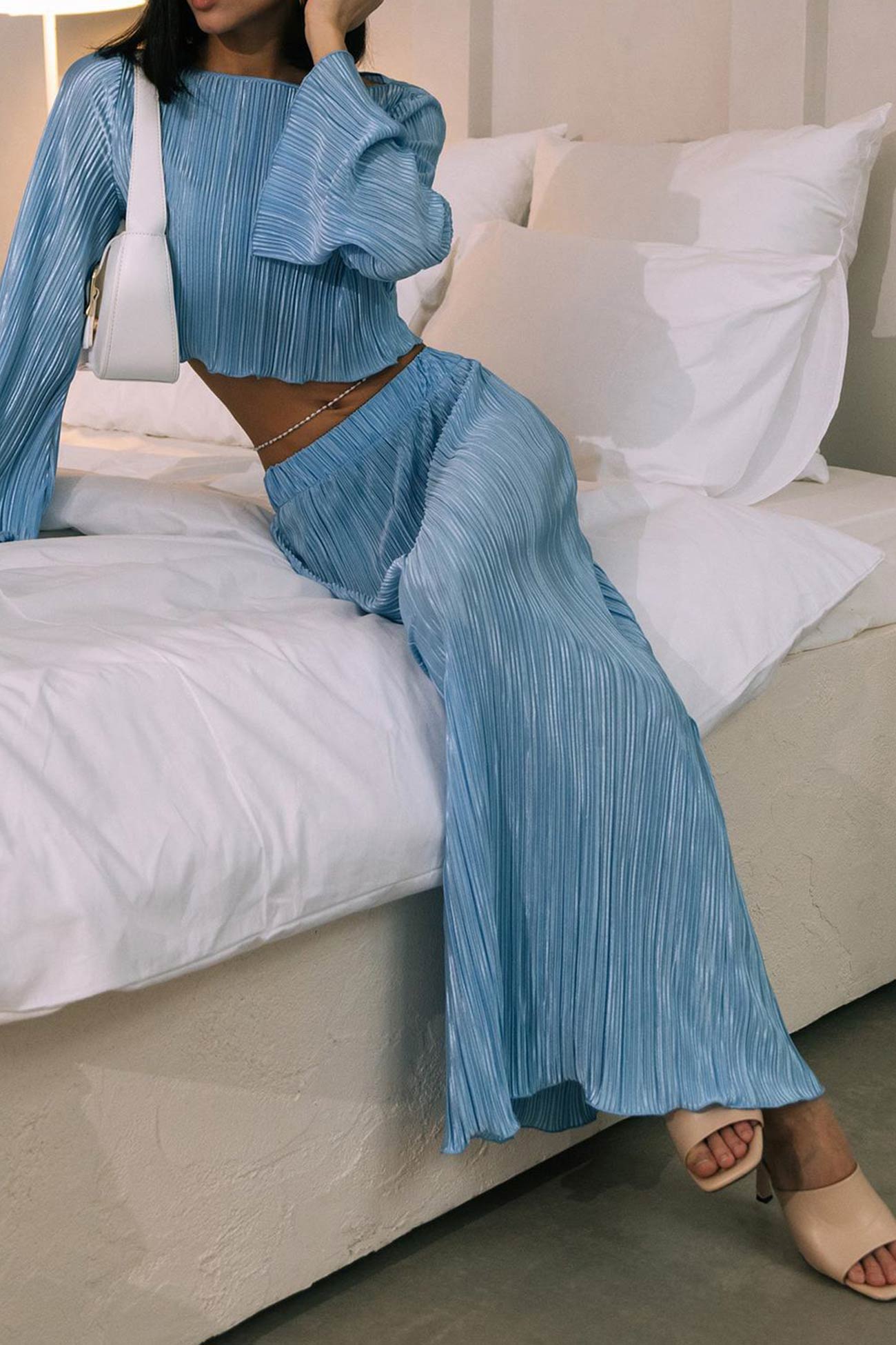 Fudus Flared-Sleeve Crop Top and Midi Skirt Set