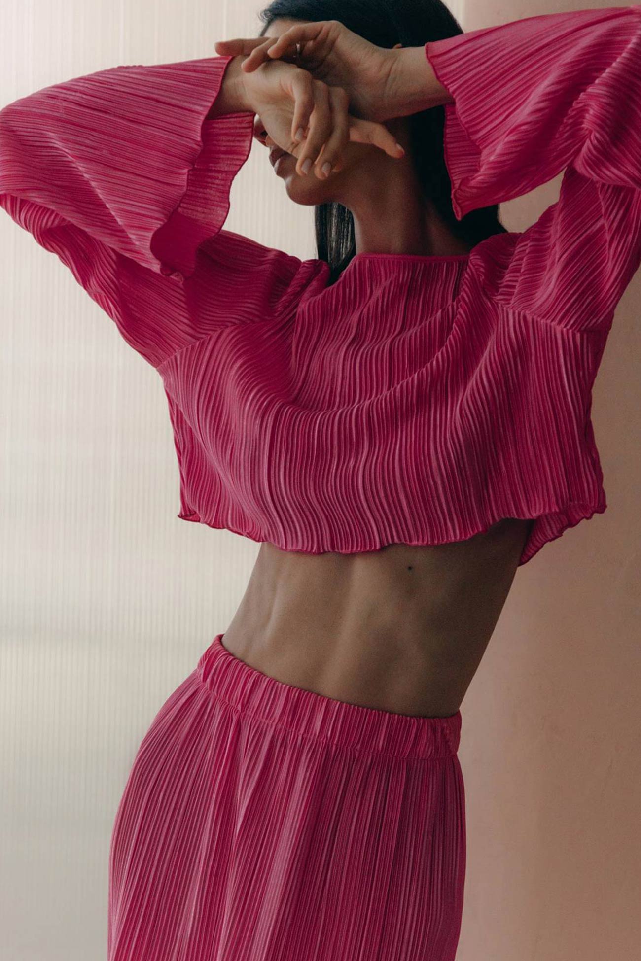 Fudus Flared-Sleeve Crop Top and Midi Skirt Set