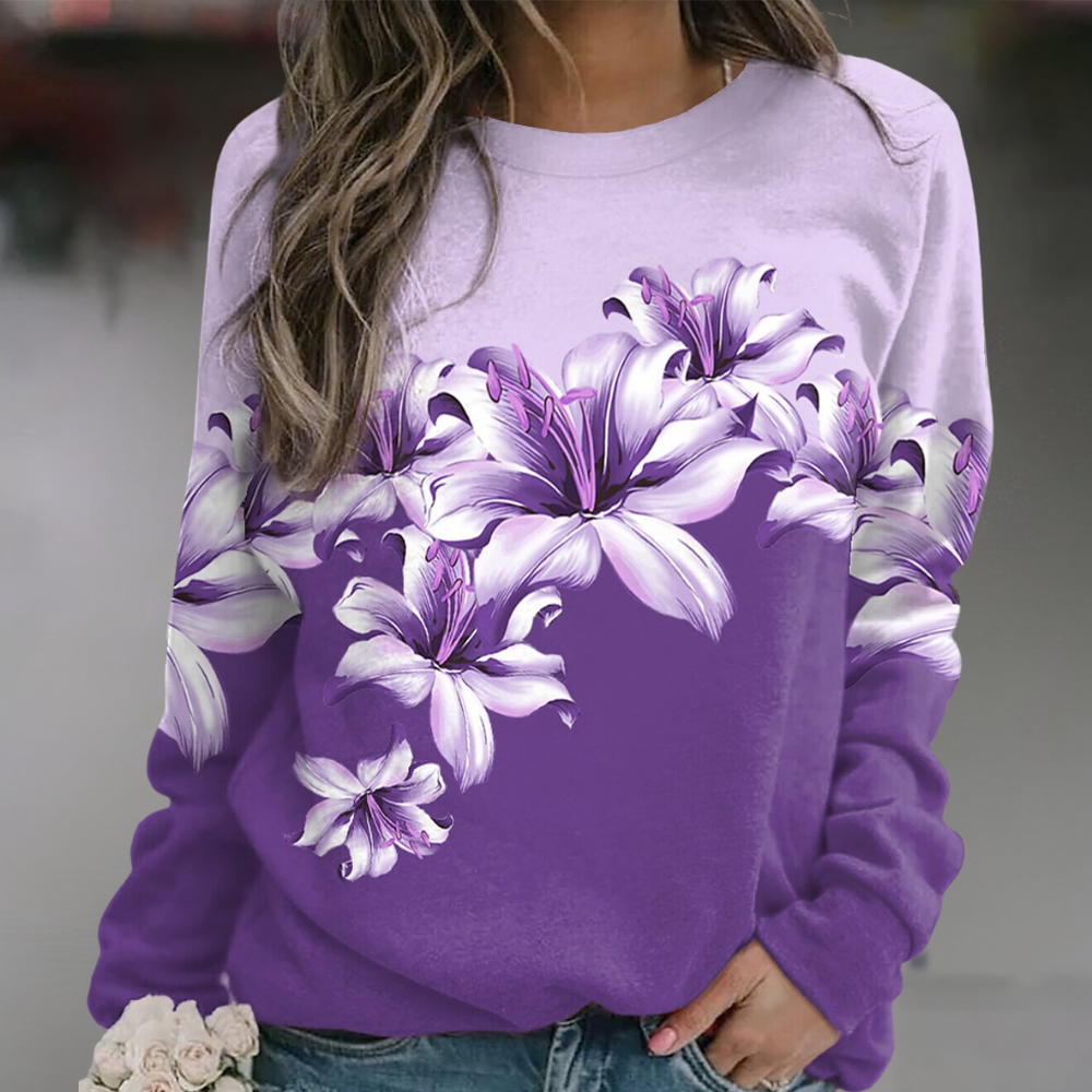Krohn-e | Sweatshirt Weiches Atmungsaktives Material Bequeme Passform Floral Print Lange Ärmel