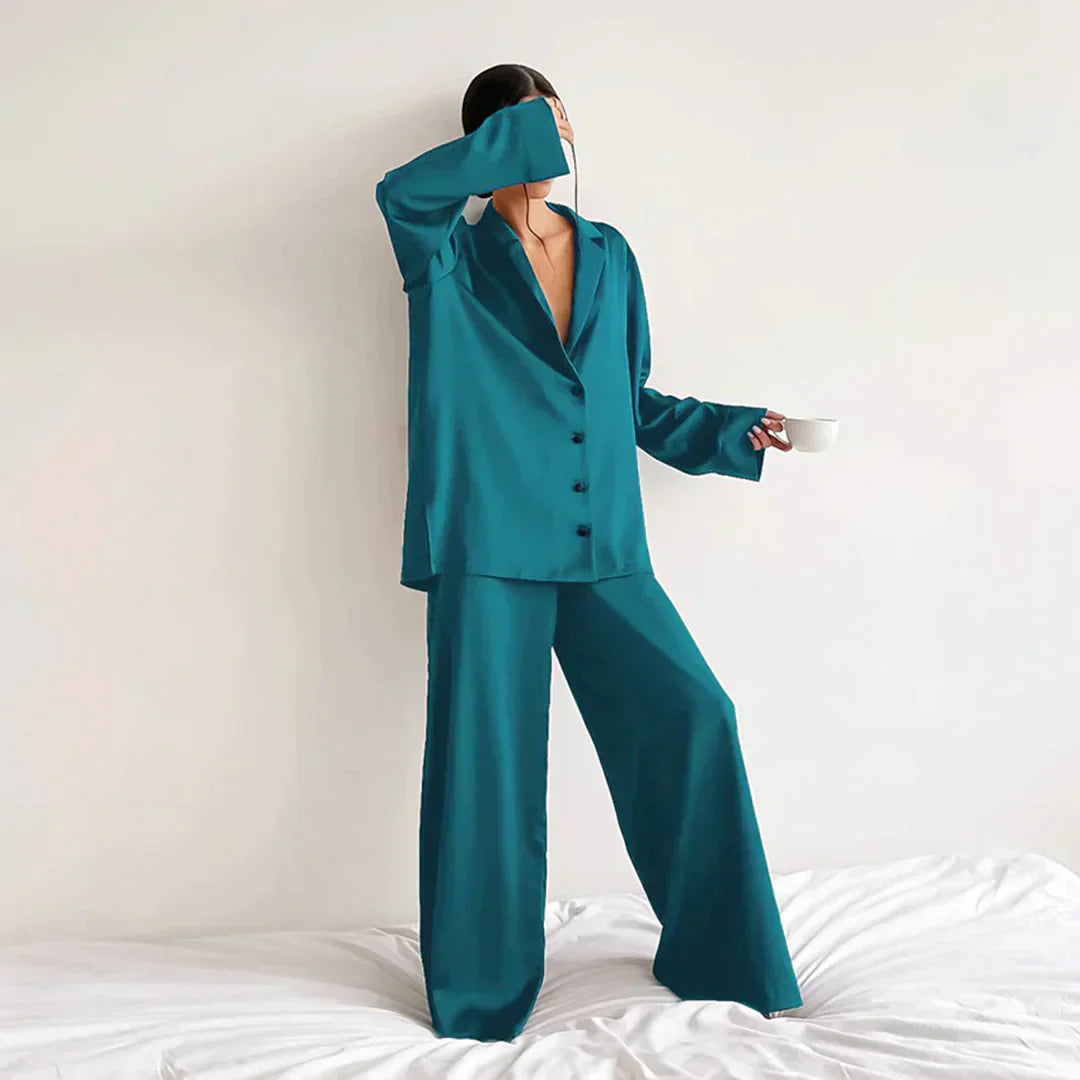 Krohn-e | Satin PyjamA-Satz mit Weitem Hose