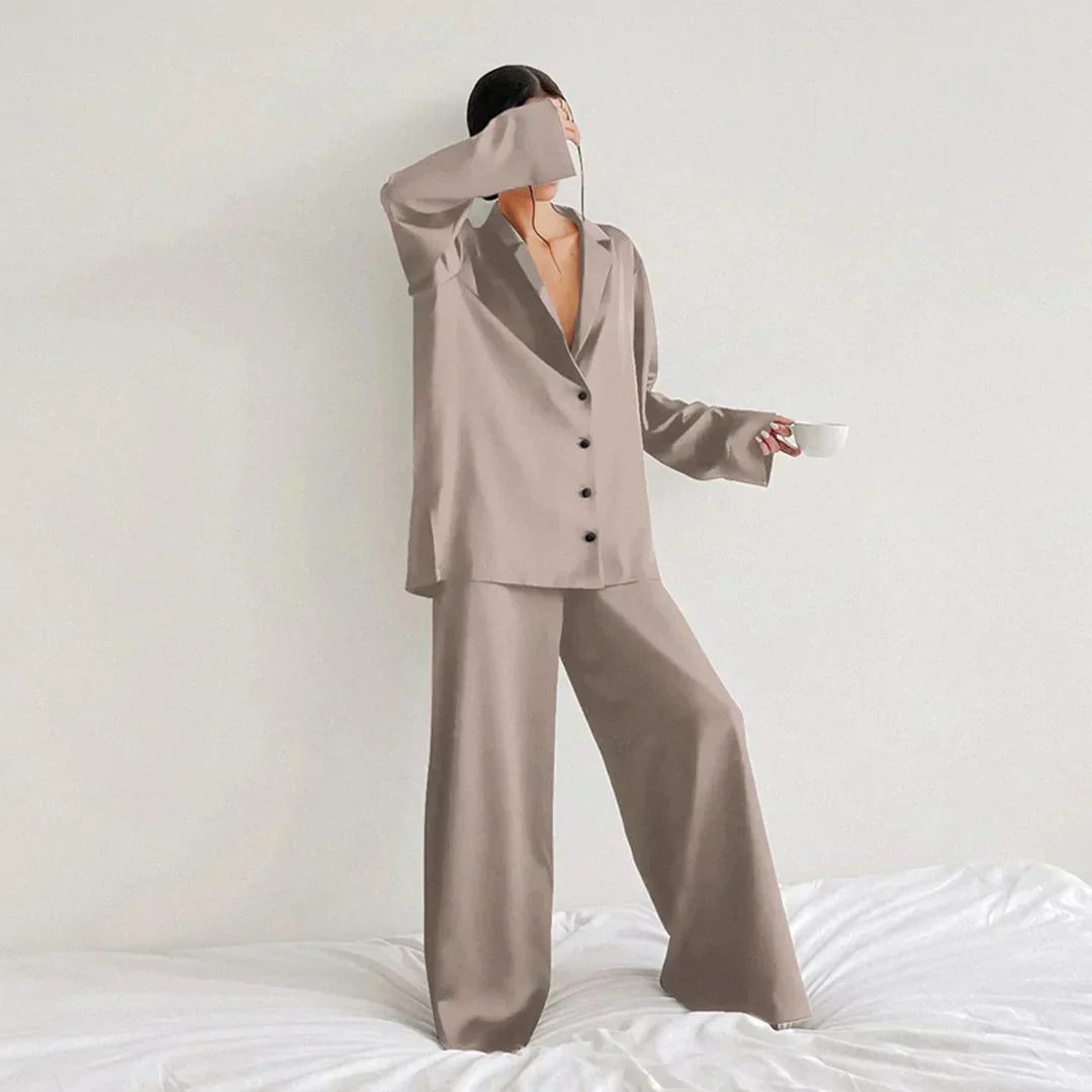 Krohn-e | Satin PyjamA-Satz mit Weitem Hose