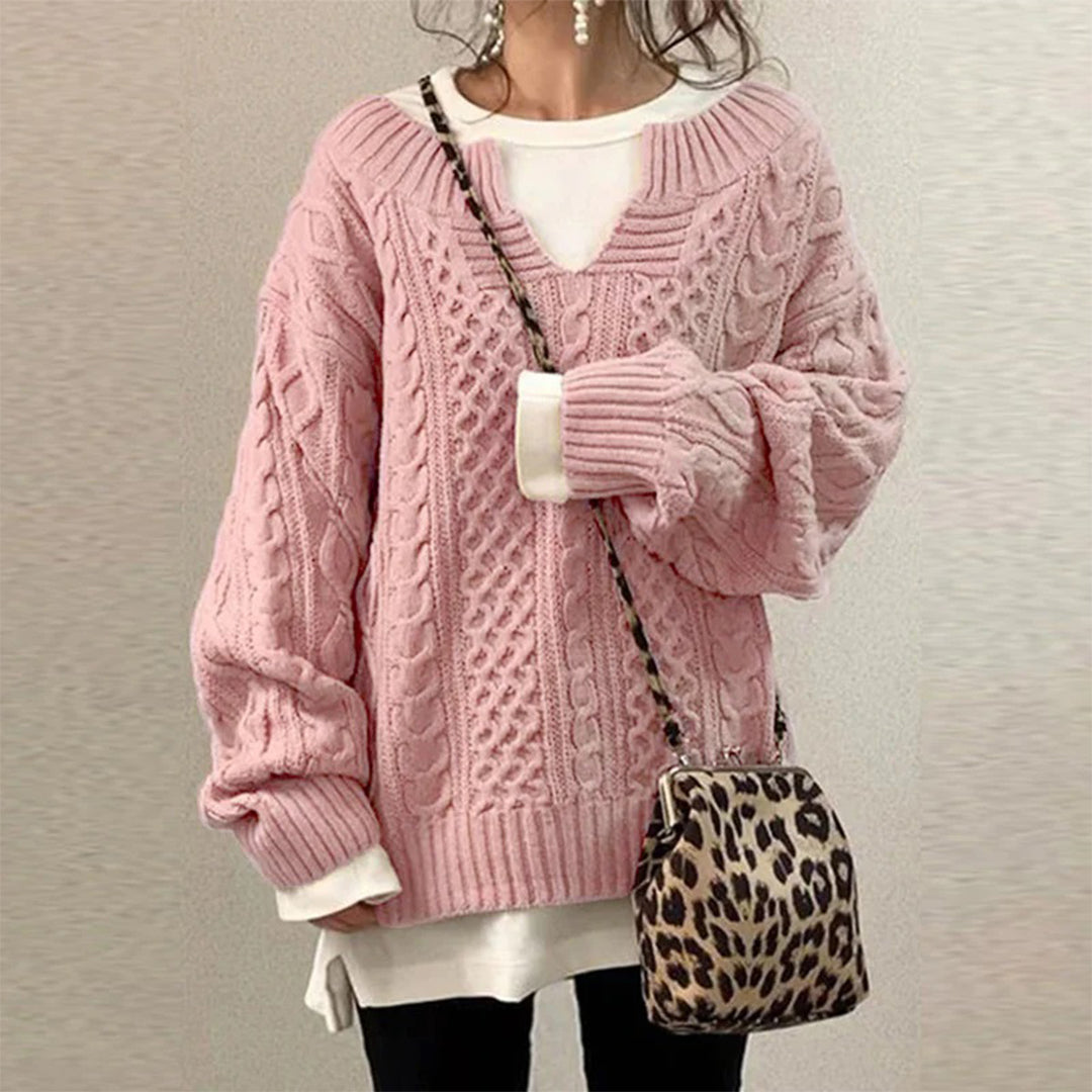 Krohn-e | Strickpullover mit Kabelstrick Baumwolle Überdimensioniert und Trendy
