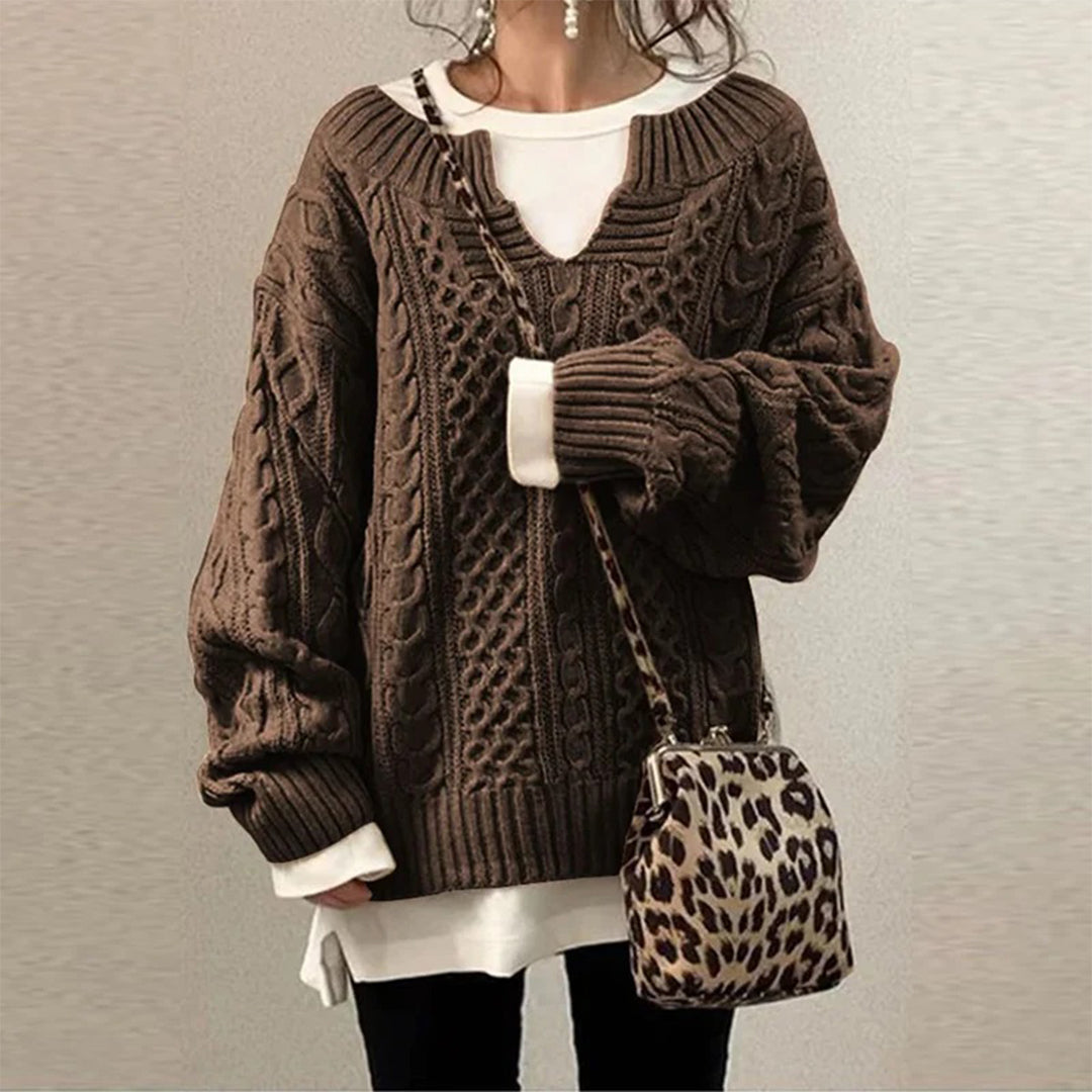 Krohn-e | Strickpullover mit Kabelstrick Baumwolle Überdimensioniert und Trendy
