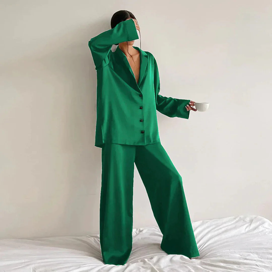 Krohn-e | Satin PyjamA-Satz mit Weitem Hose