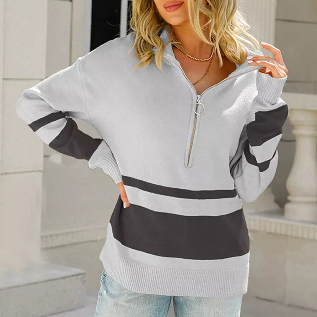 Krohn-e | Strickjacke mit Reißverschluss und Kontraststreifen Baumwolle/polyester Stilvoll und Bequem