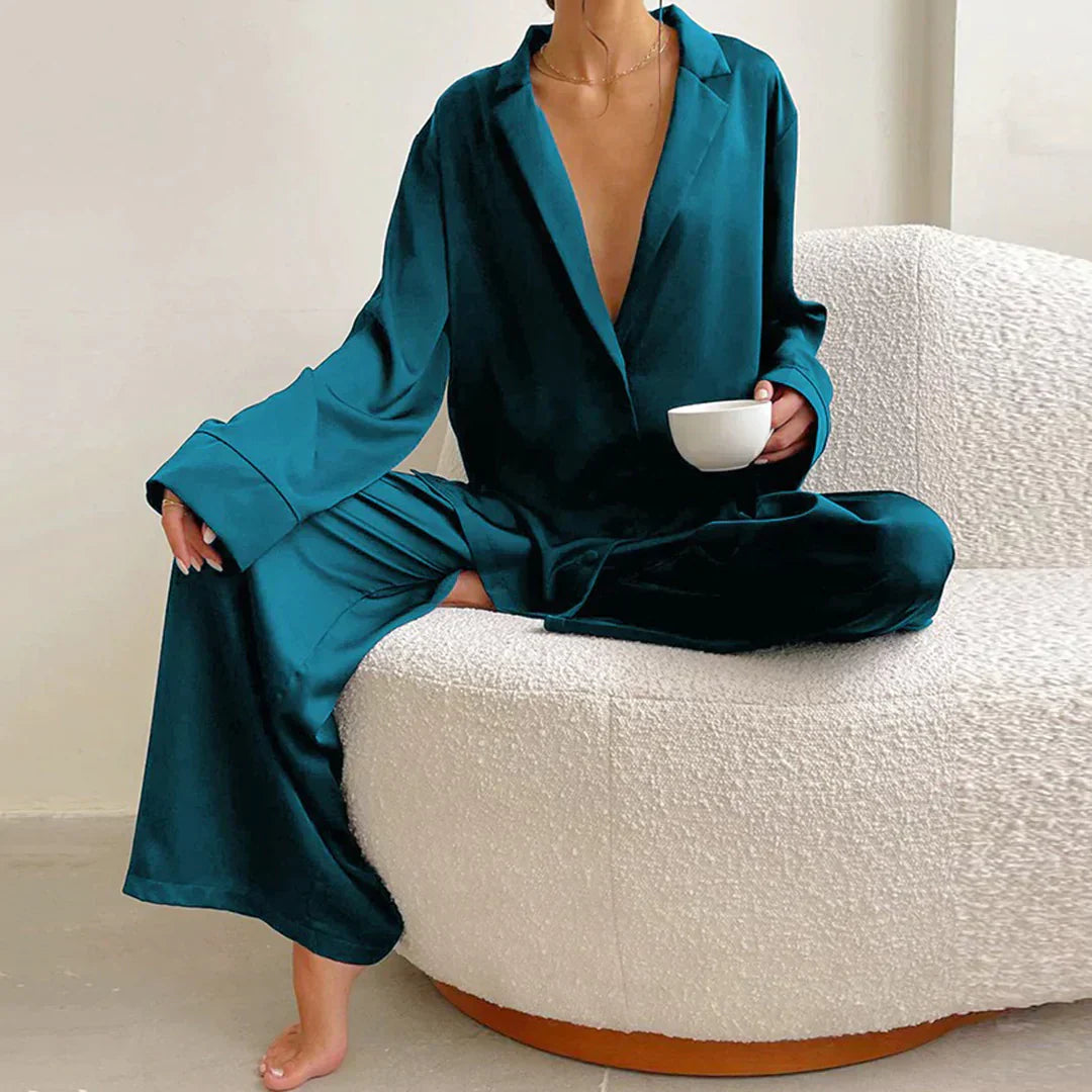 Krohn-e | Satin PyjamA-Satz mit Weitem Hose