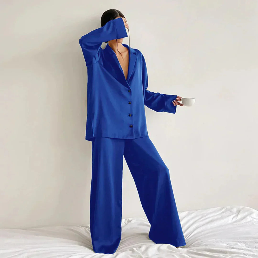 Krohn-e | Satin PyjamA-Satz mit Weitem Hose