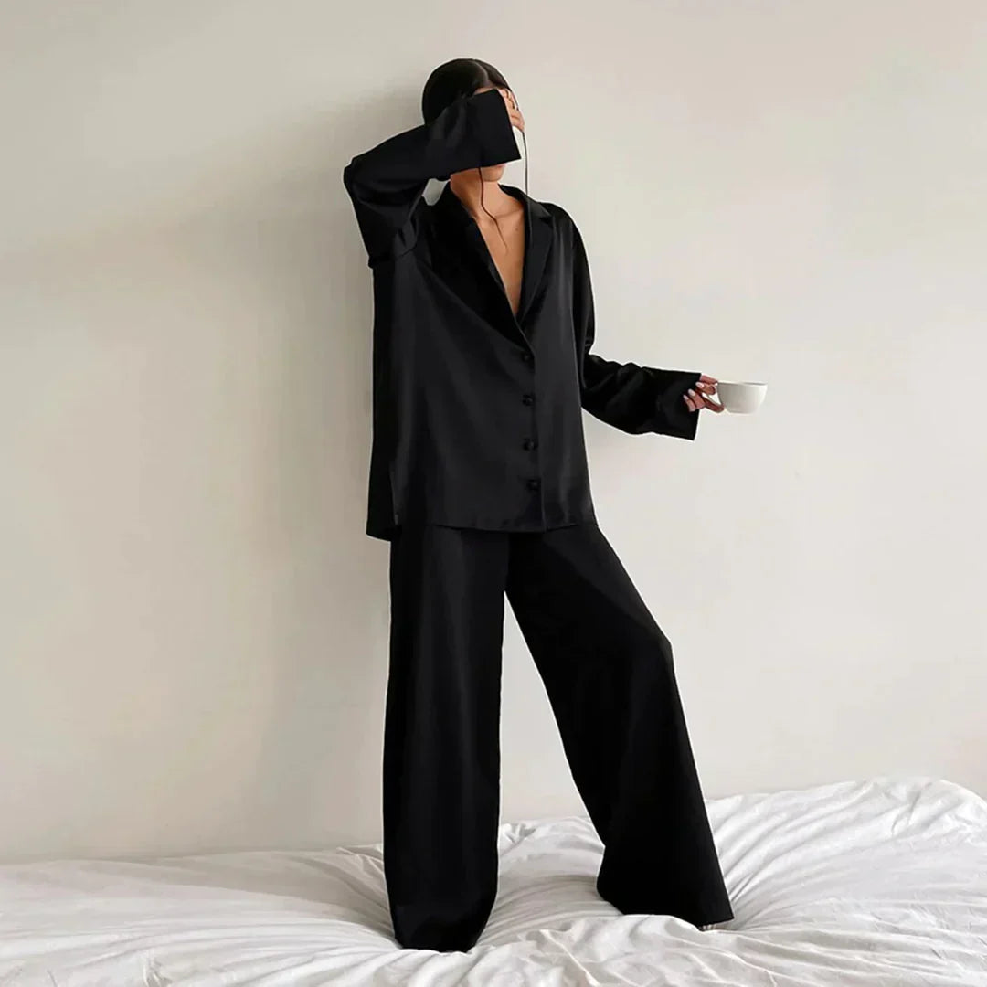 Krohn-e | Satin PyjamA-Satz mit Weitem Hose