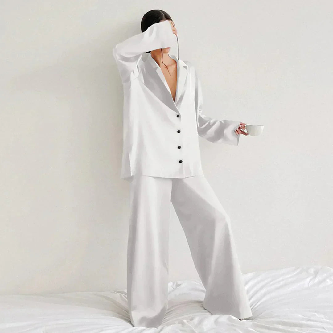 Krohn-e | Satin PyjamA-Satz mit Weitem Hose