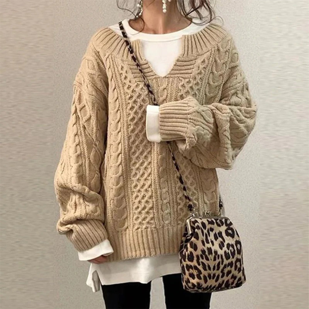 Krohn-e | Strickpullover mit Kabelstrick Baumwolle Überdimensioniert und Trendy