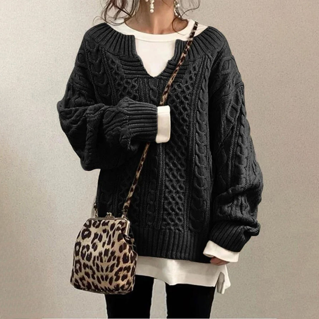 Krohn-e | Strickpullover mit Kabelstrick Baumwolle Überdimensioniert und Trendy