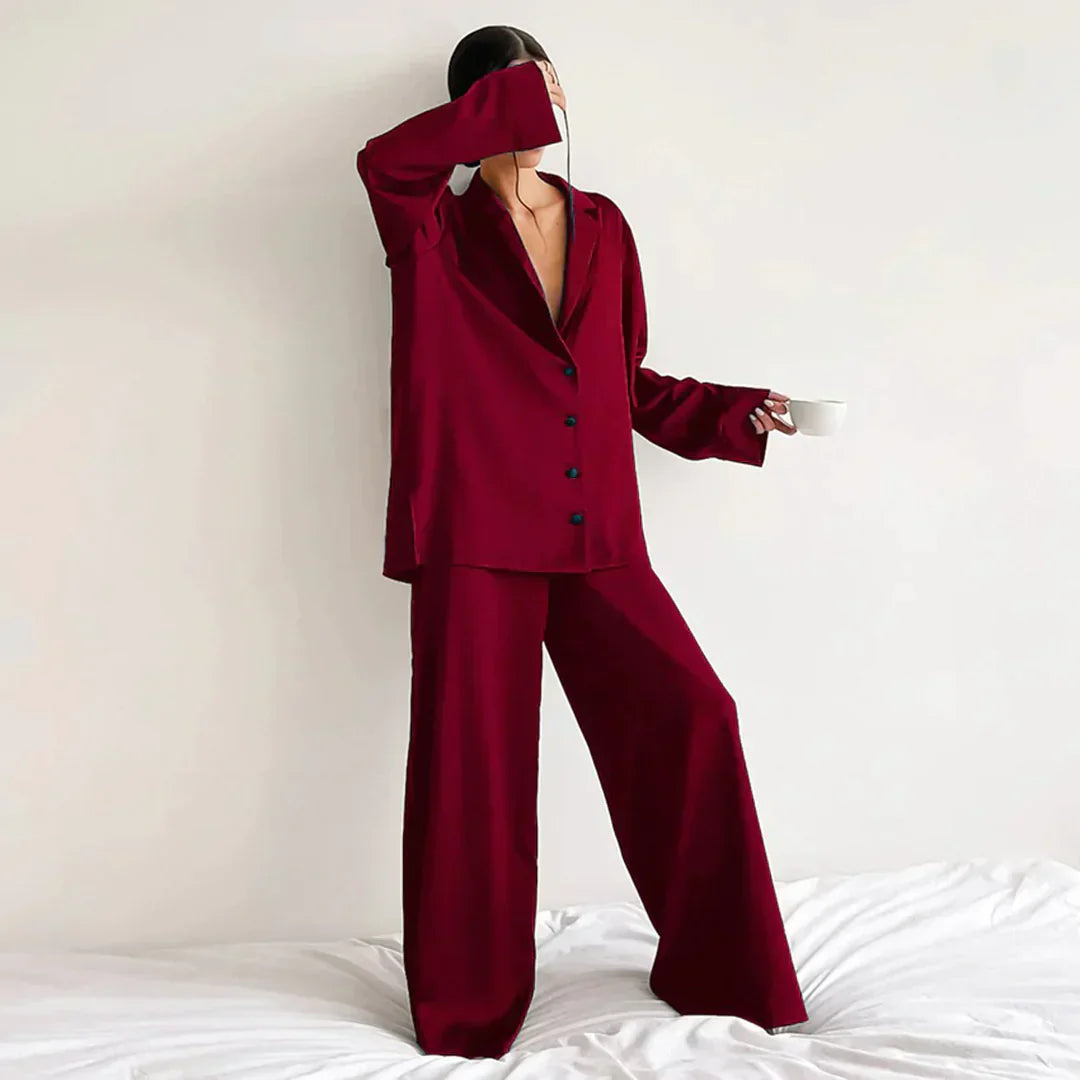Krohn-e | Satin PyjamA-Satz mit Weitem Hose