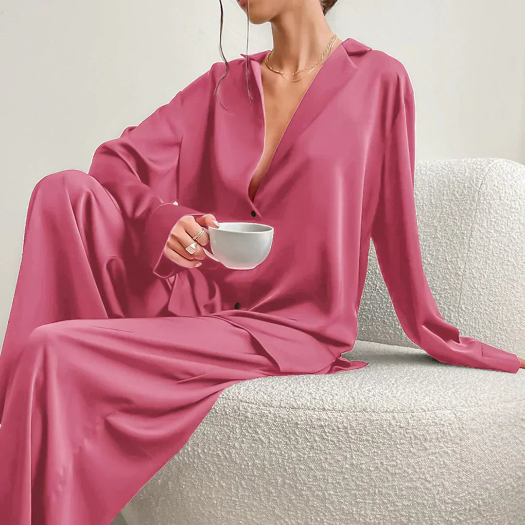 Krohn-e | Satin PyjamA-Satz mit Weitem Hose