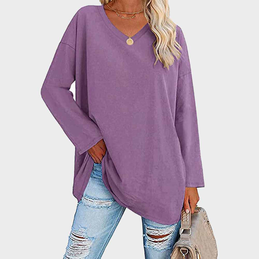 Cora | Damen Longshirt V-Ausschnitt Langarm Übergroß Sommer