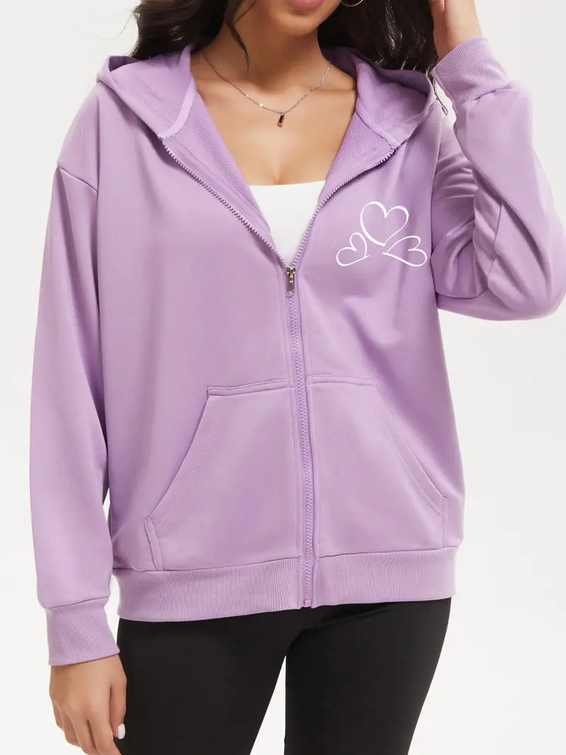 Ellessyn Damen Kapuzenpullover mit Liebe Herz Musterdruck, Langarm