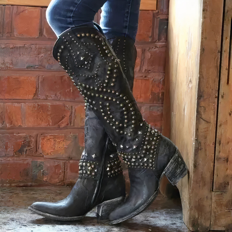 Krohn-e | Niete Lange Dicke Absatzstiefel
