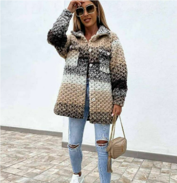 Krohn-e | Mehrfarbiger Geflochtener Wintermantel Für Damen Warm