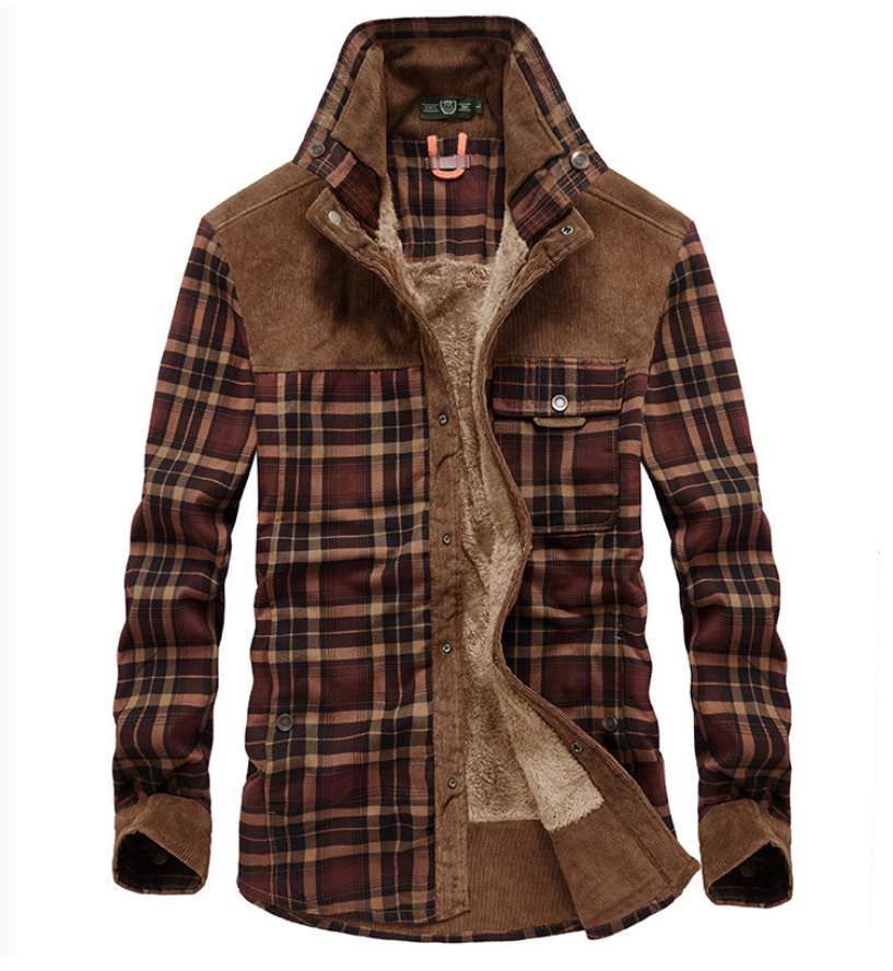 Krohn-e | Warme Flanell-Winterjacke für Herren mit Stehkragen