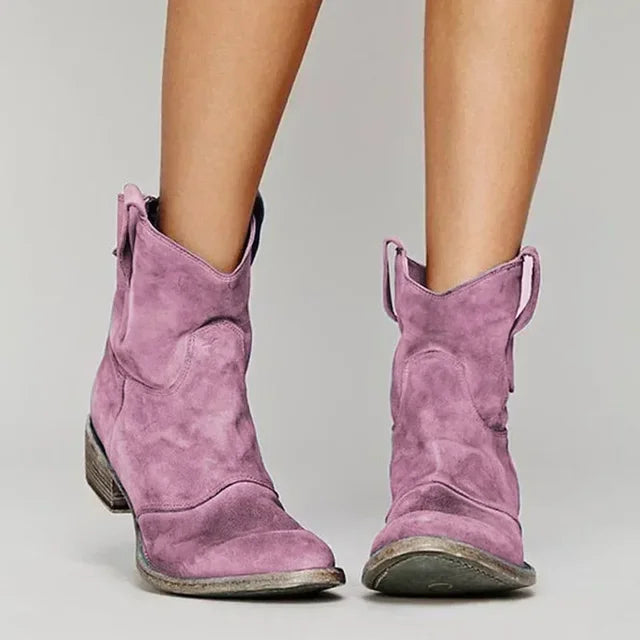 Lederne Damen-Stiefeletten im Vintage-Western-Stil