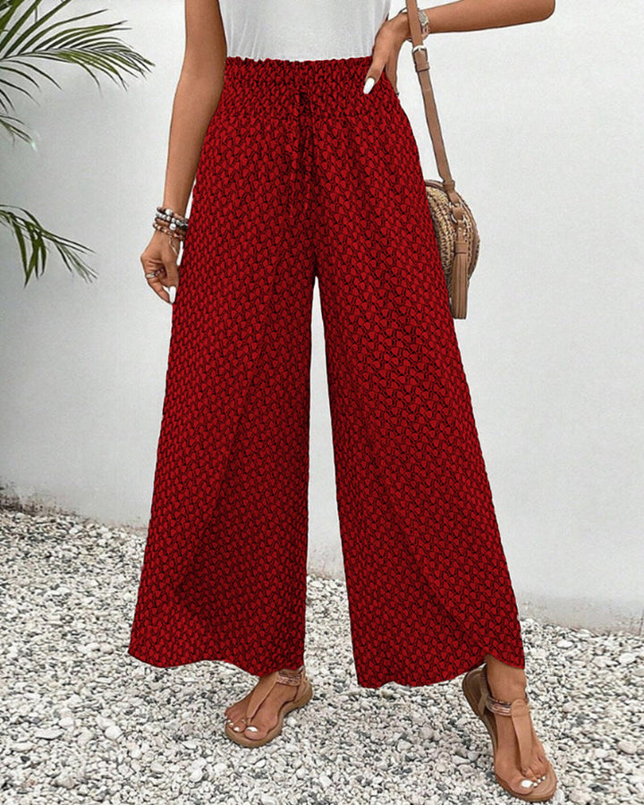 KROHN-E Damen Wide-Leg Hose geometrisches Muster entspannte Passform atmungsaktiv