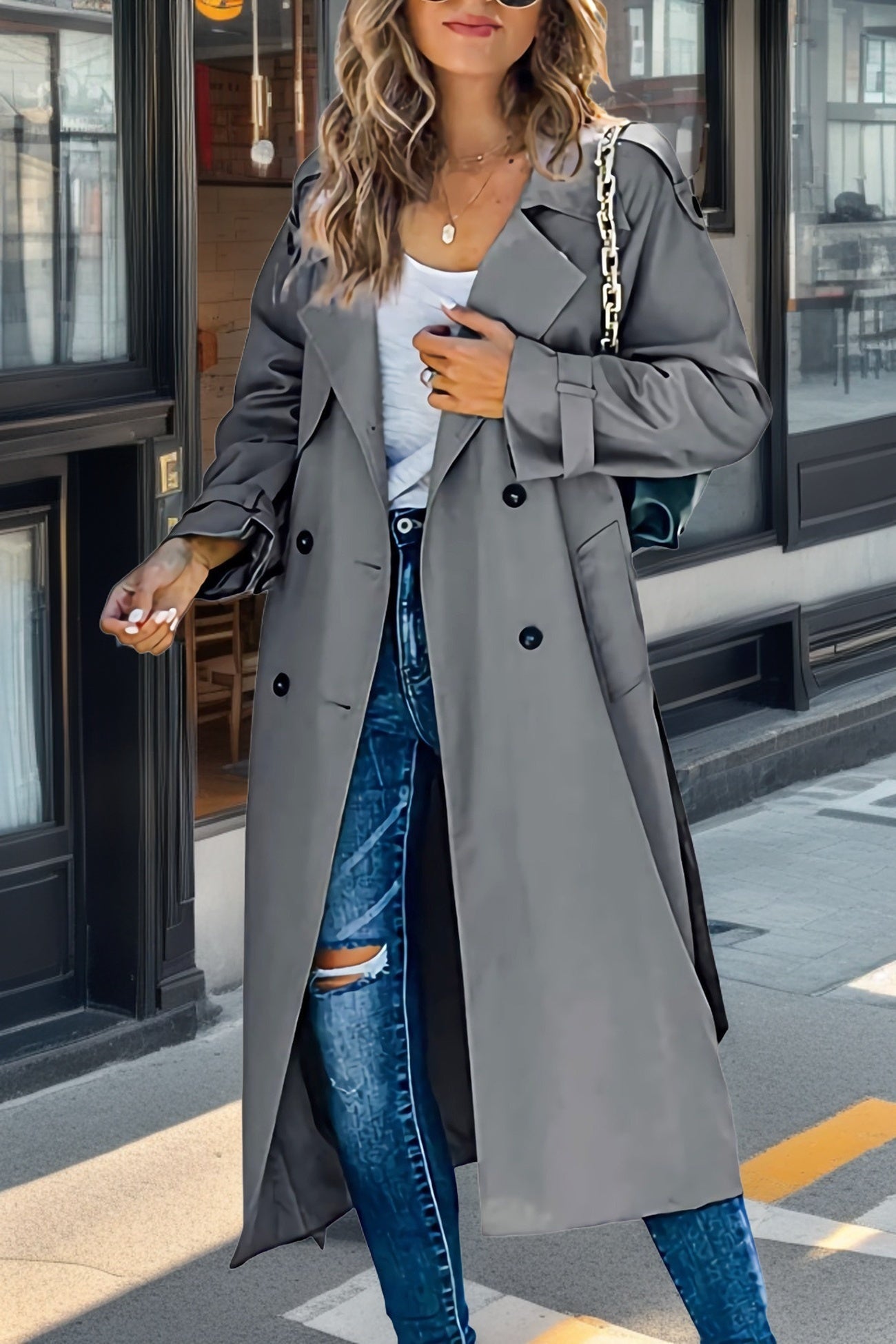 Krohn-e | Langer Trenchcoat für Damen Zweireiher