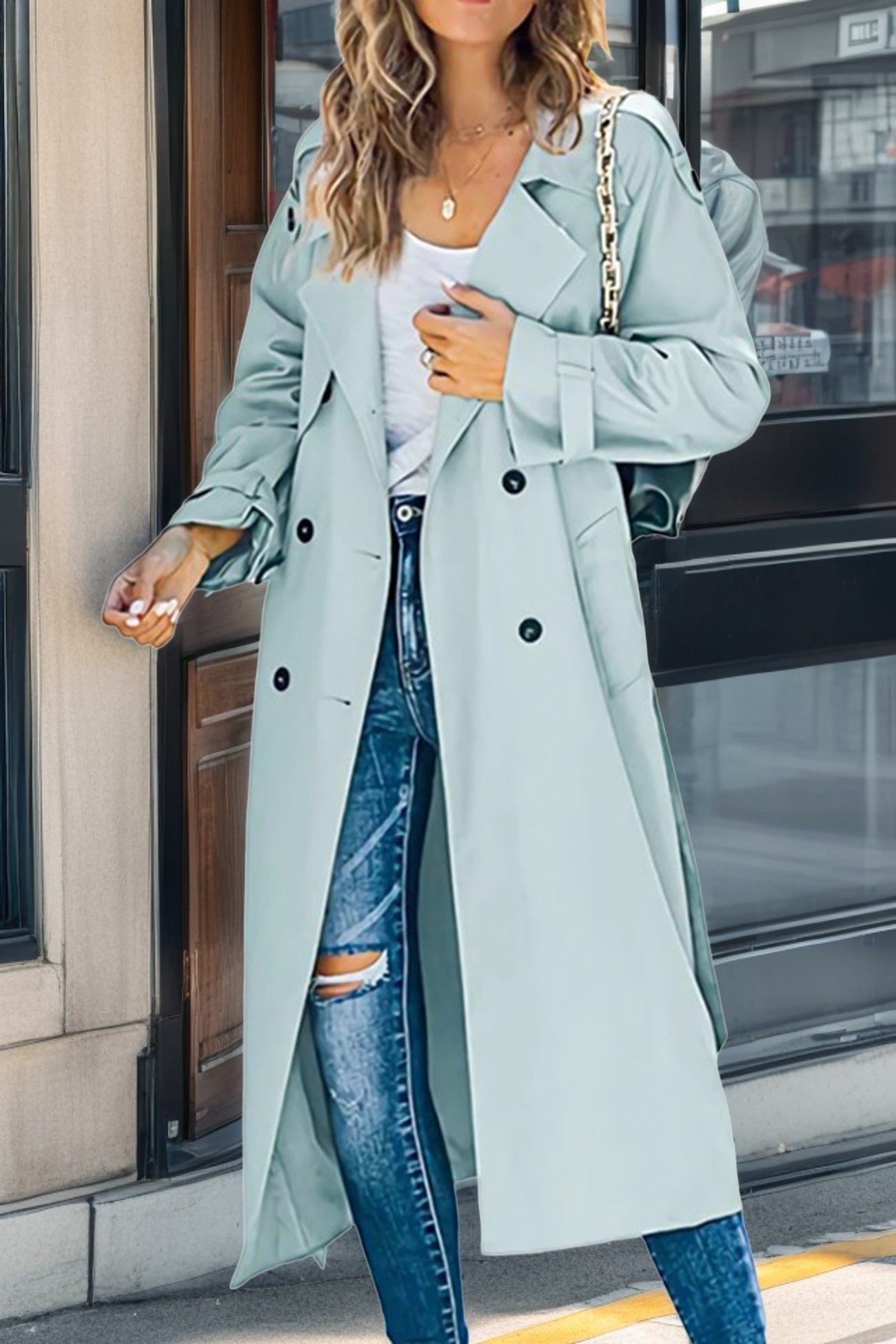 Krohn-e | Langer Trenchcoat für Damen Zweireiher