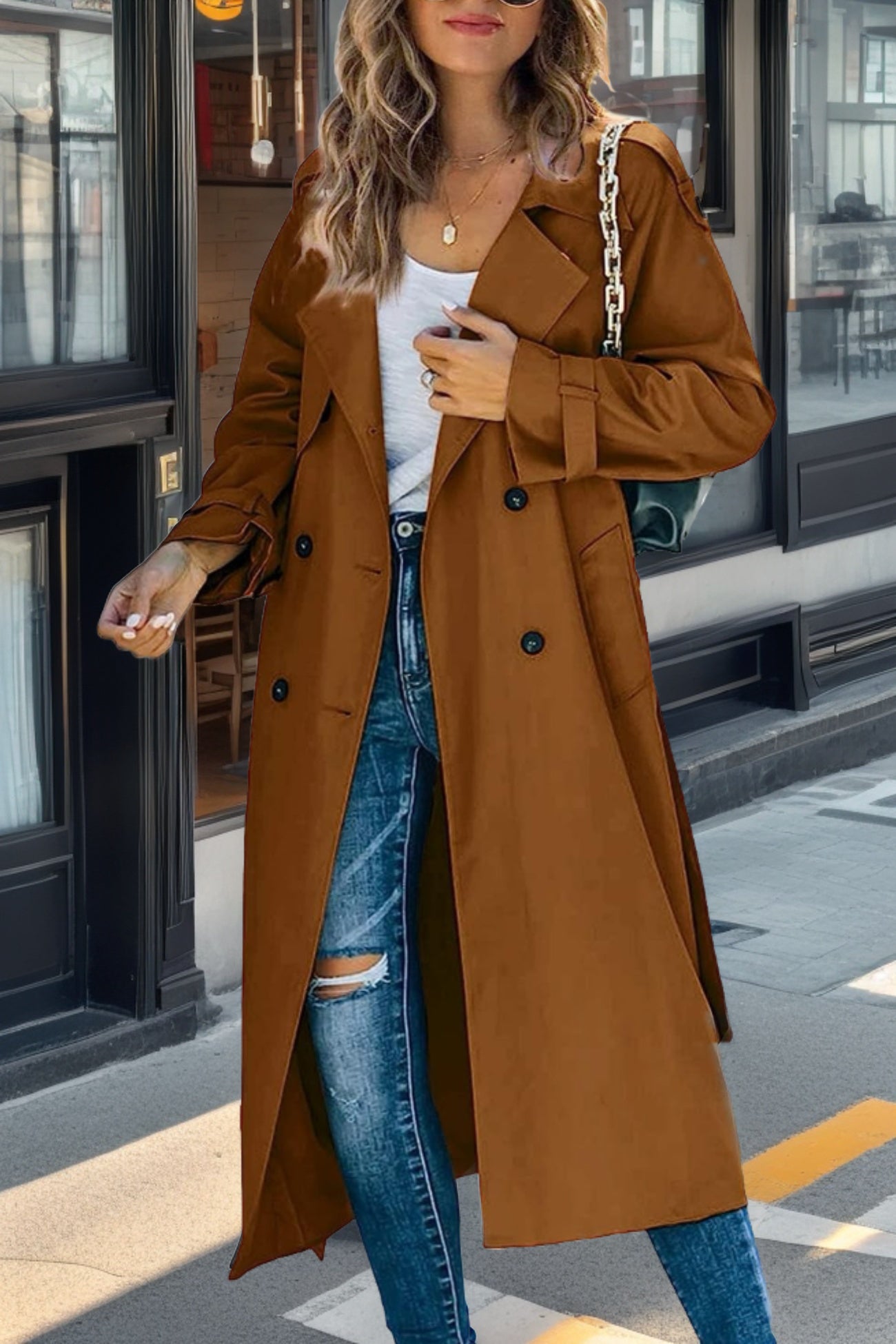 Krohn-e | Langer Trenchcoat für Damen Zweireiher