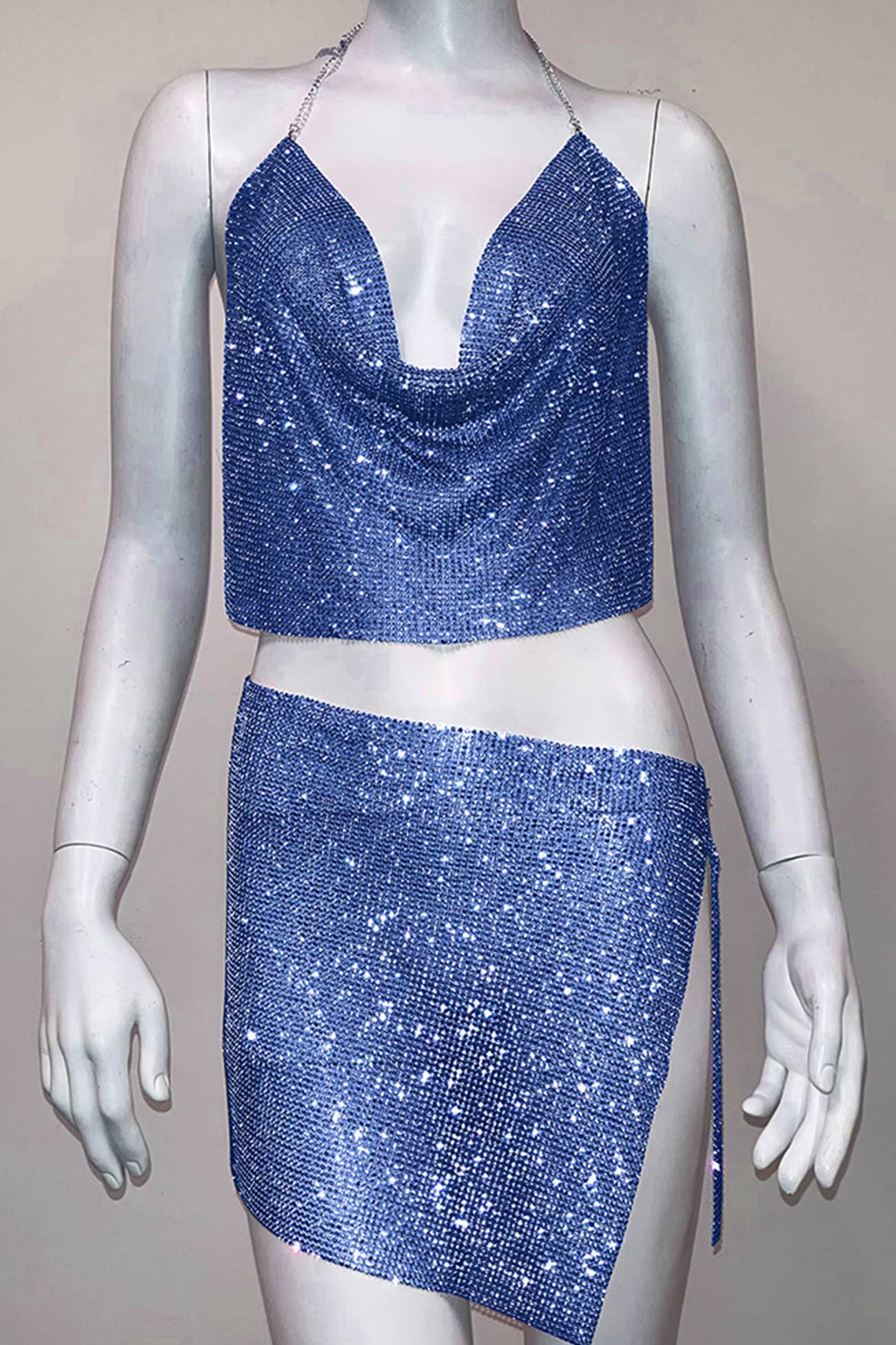 Fudus Camel-Hals Halter Crop Top und Schlitzrock Set