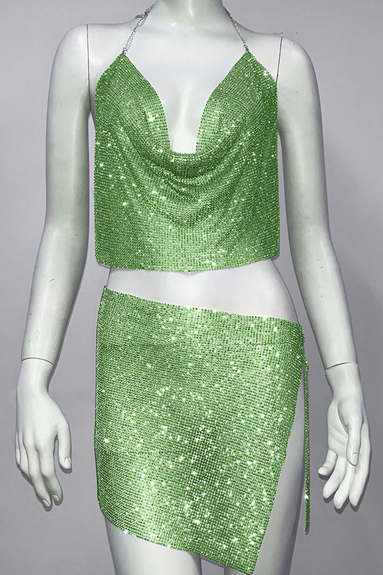 Fudus Camel-Hals Halter Crop Top und Schlitzrock Set